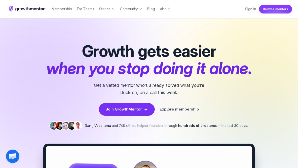 Screenshot of growthmentor.com interface