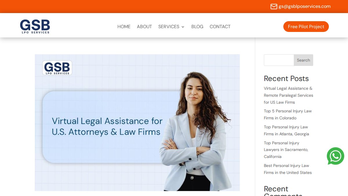 Screenshot of Parapegal Services page on gsblposervices.com