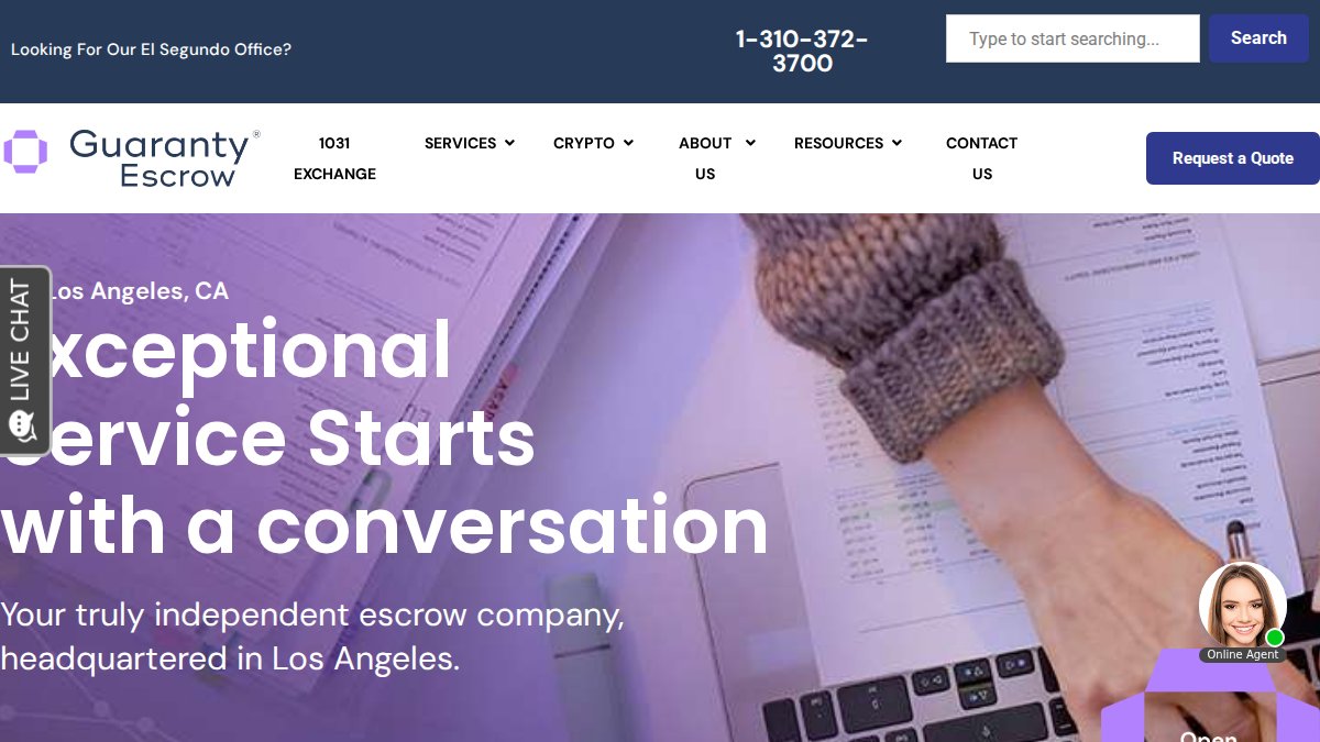 Screenshot of guaranty-escrow.com interface
