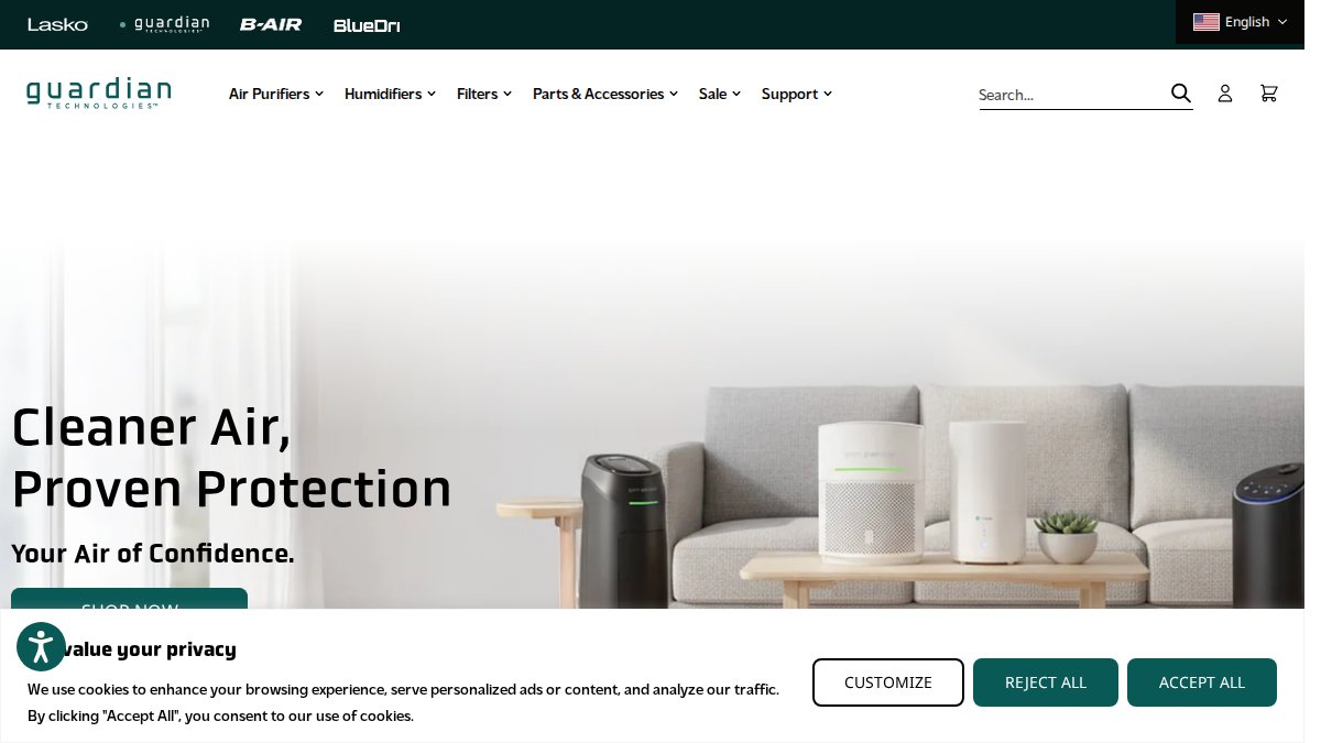 Screenshot of guardiantechnologies.com interface