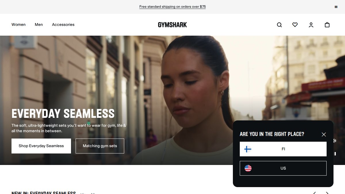 Screenshot of gymshark.com interface