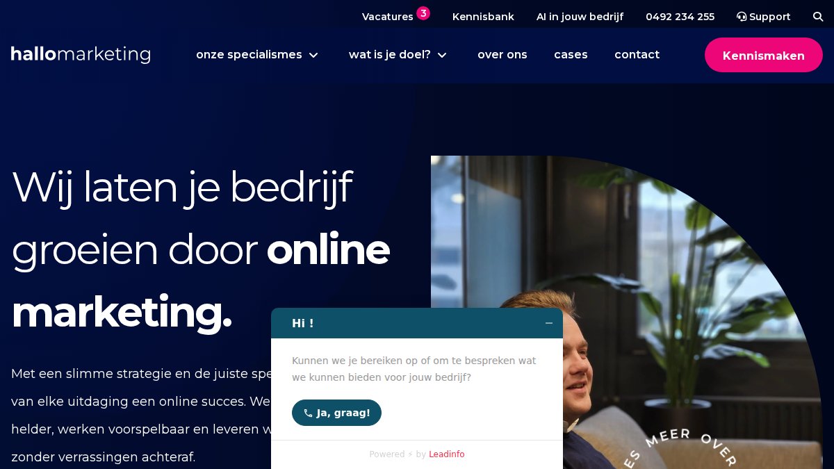 Screenshot of hallomarketing.nl interface