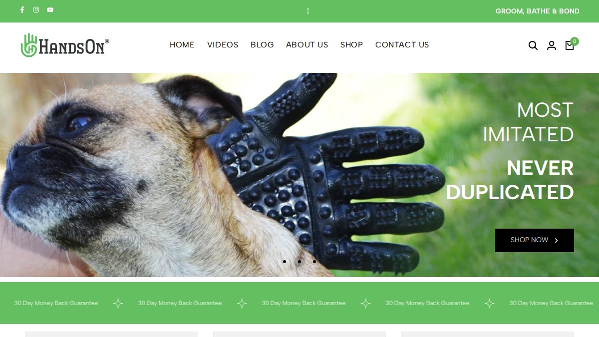 Screenshot of handsongloves.com interface