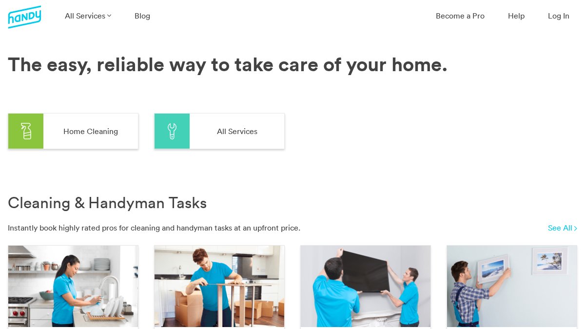 Screenshot of handy.com interface