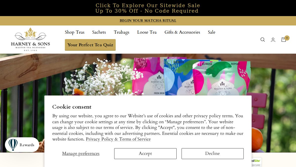 Screenshot of harney.com interface
