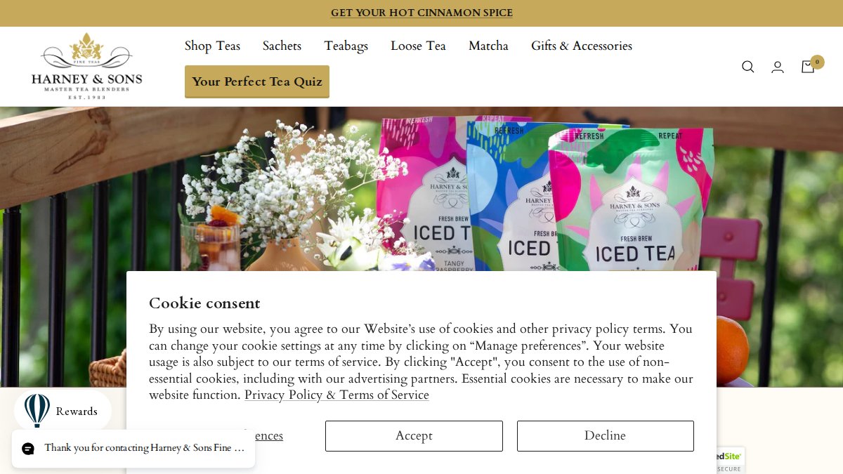 Screenshot of harney.com interface