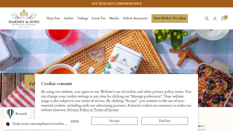 Screenshot of harney.com interface