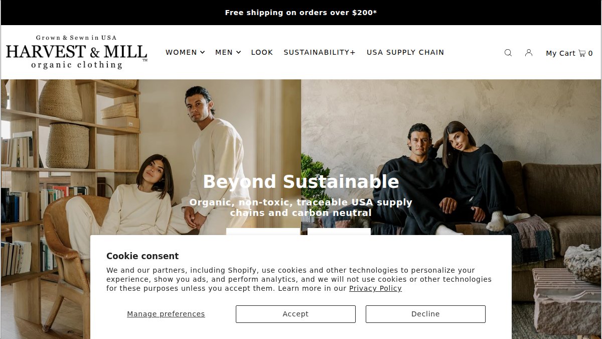 Screenshot of harvestandmill.com interface