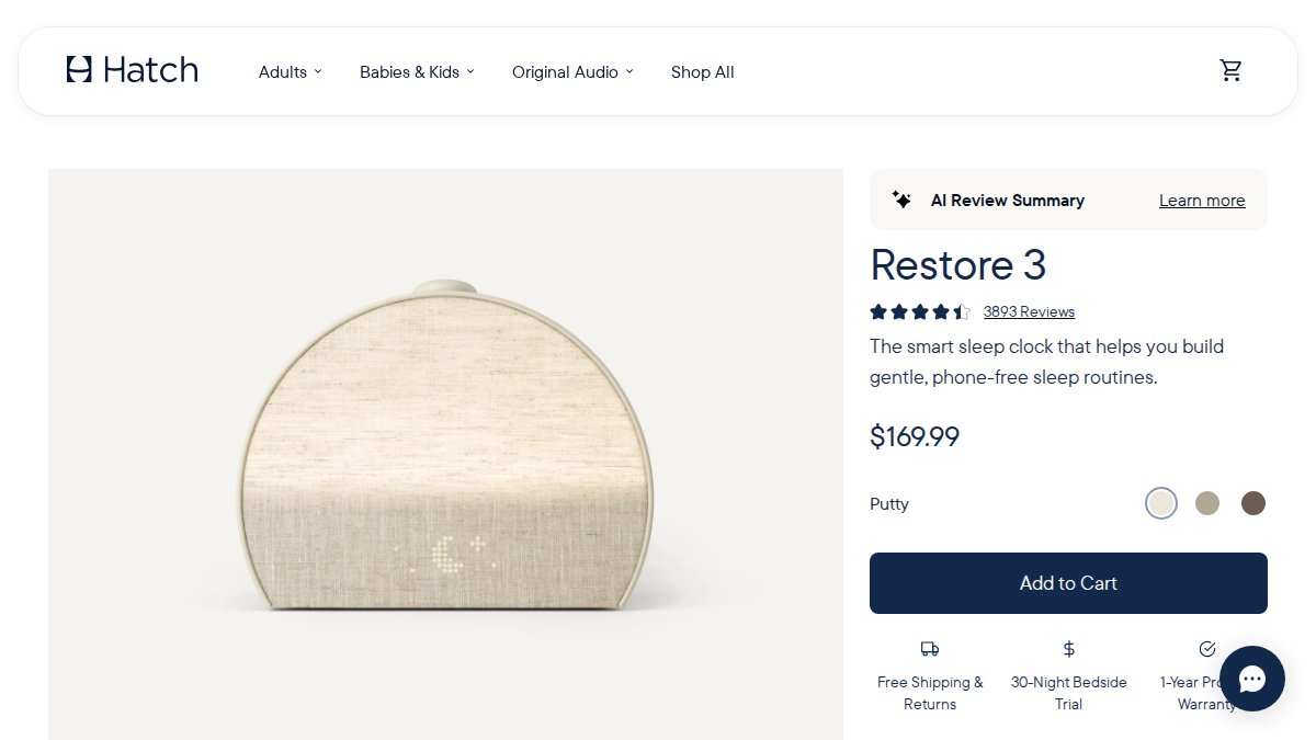 Screenshot of Restore 2 page on hatch.co