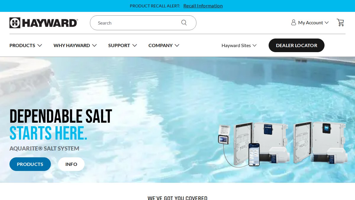 Screenshot of hayward-pool.com interface