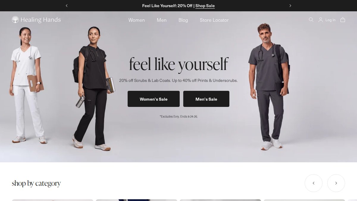 Screenshot of healinghandsscrubs.com interface