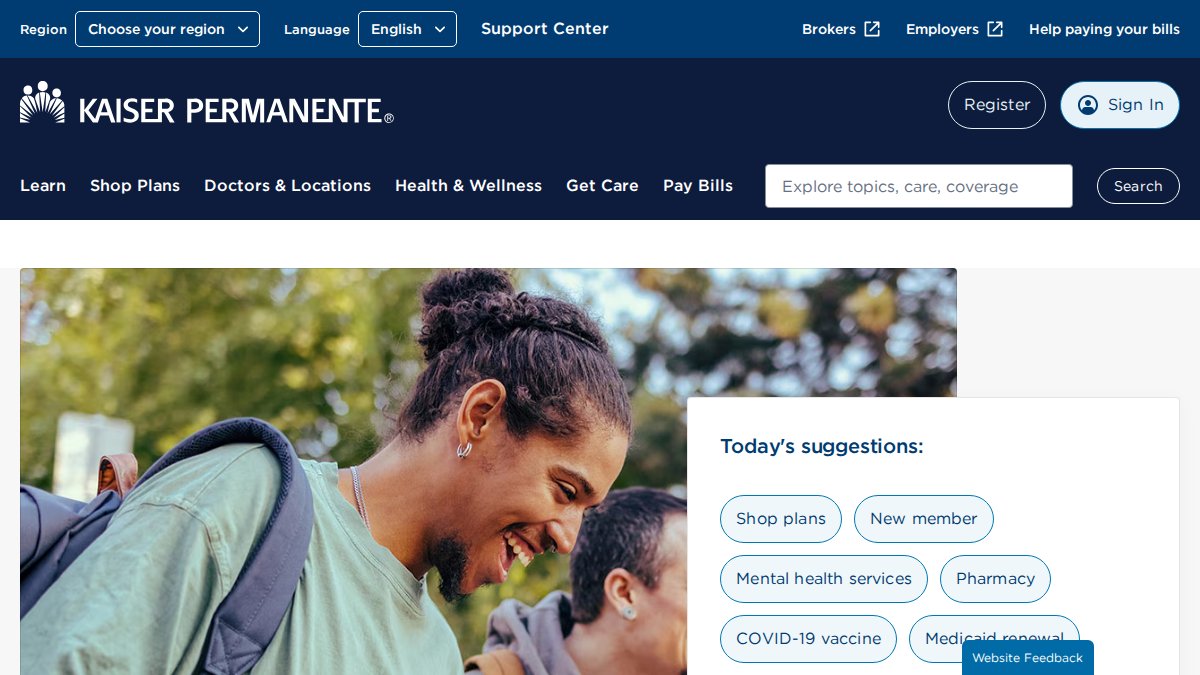 Screenshot of healthy.kaiserpermanente.org interface