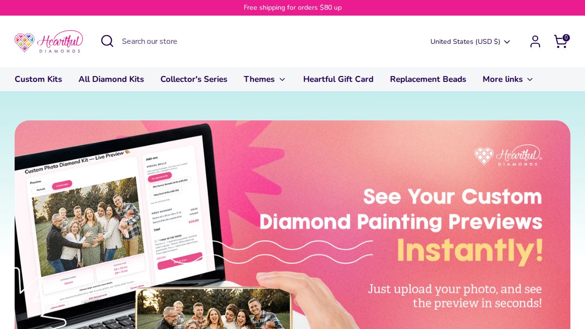 Screenshot of heartfuldiamonds.com interface