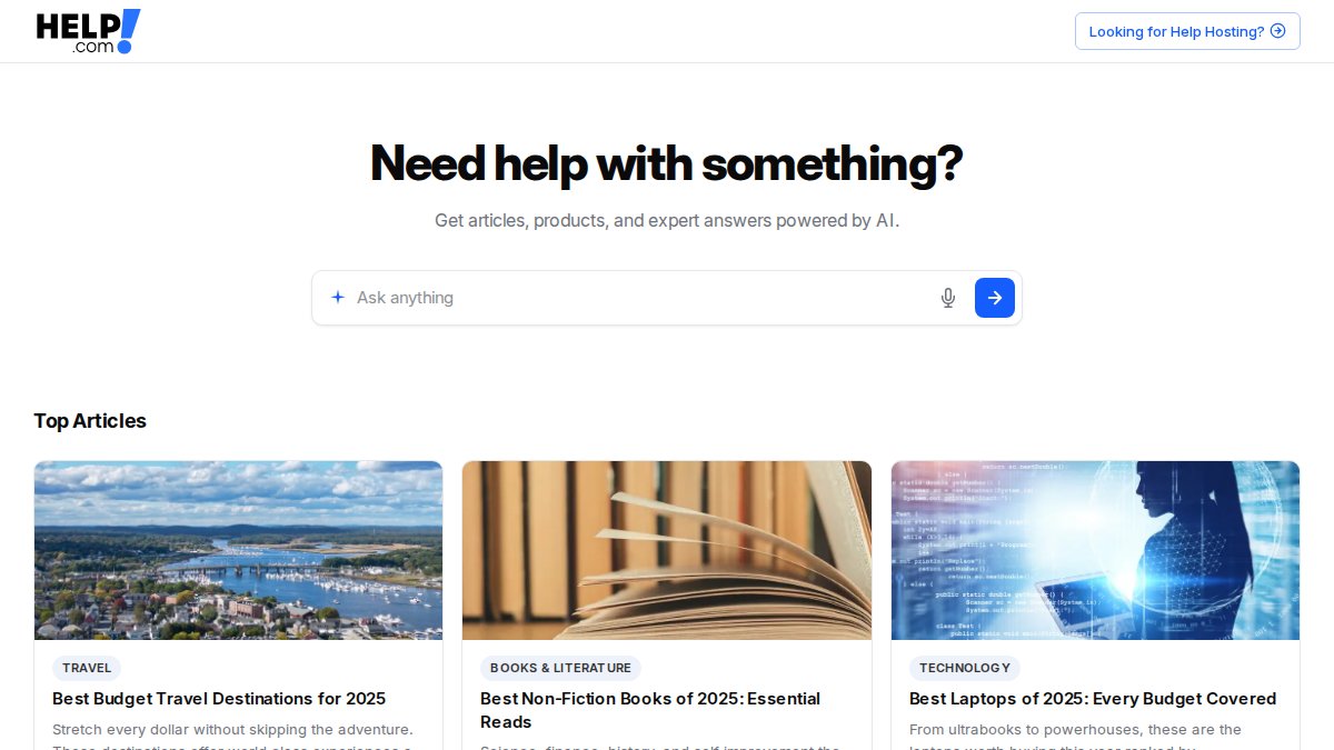 Screenshot of help.com interface