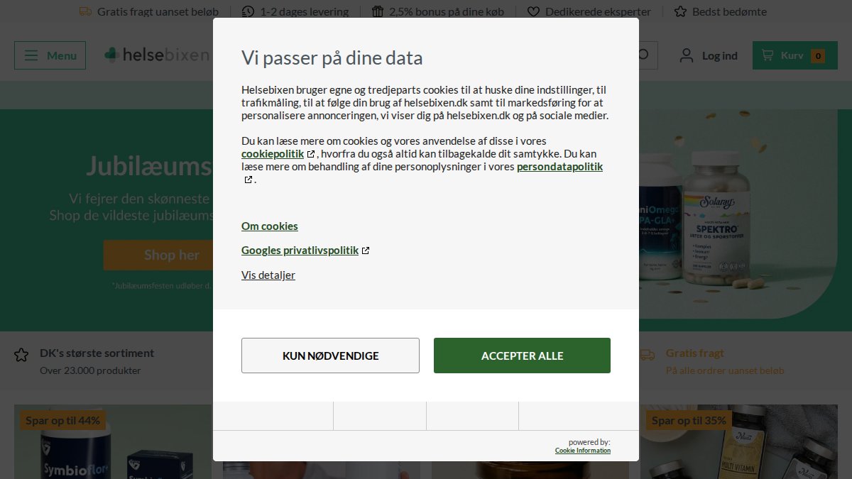 Screenshot of helsebixen.dk interface