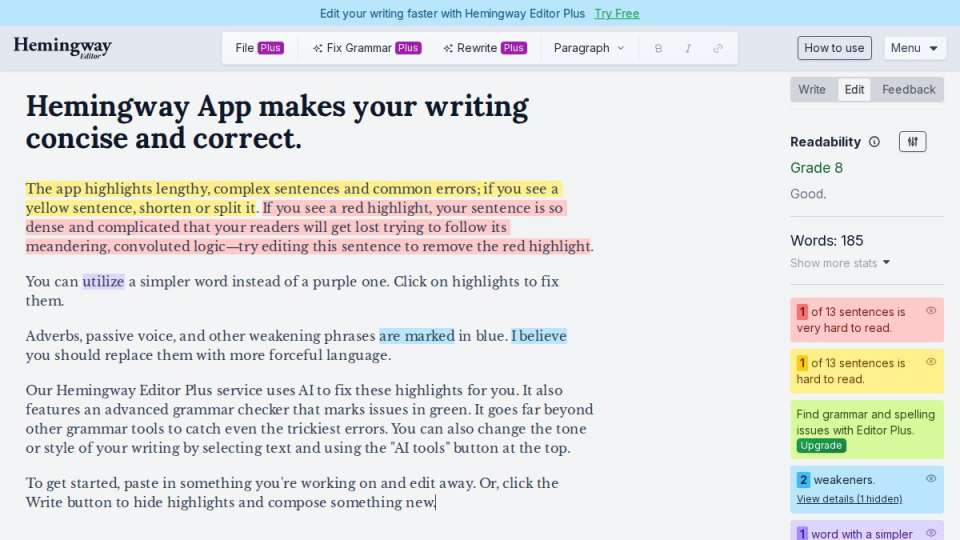 Screenshot of hemingwayapp.com interface