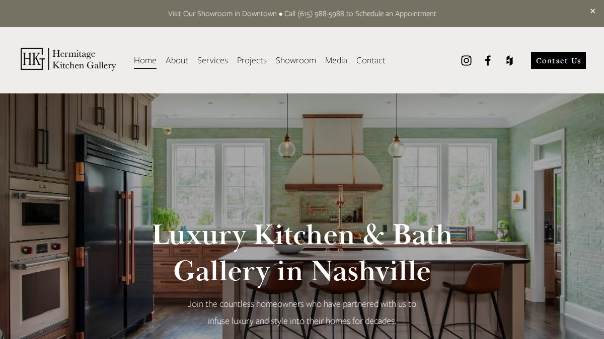 Screenshot of hermitagekitchengallery.com interface