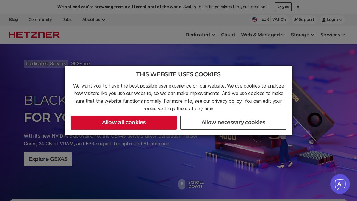 Screenshot of hetzner.com interface