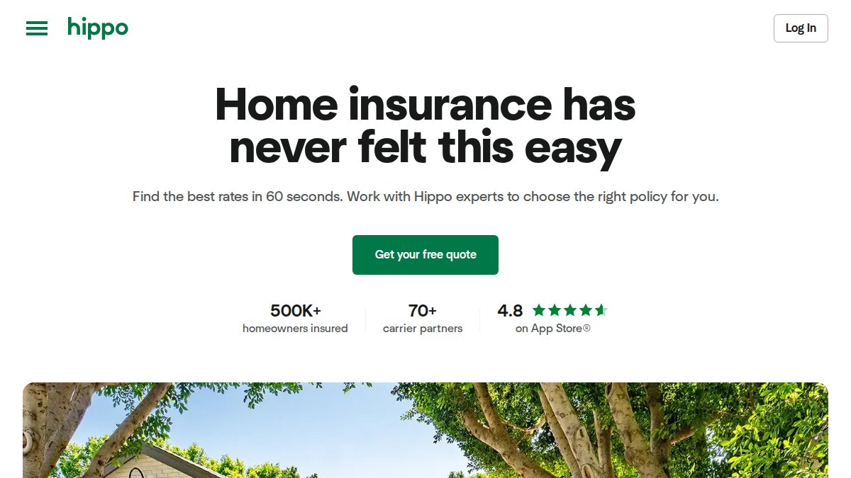 Screenshot of hippo.com interface