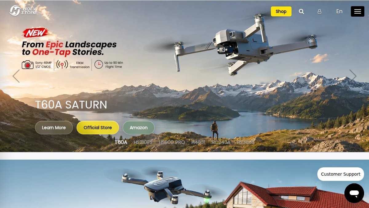 Screenshot of Holy Stone Hs110d Fpv Rc Drone page on holystone.com