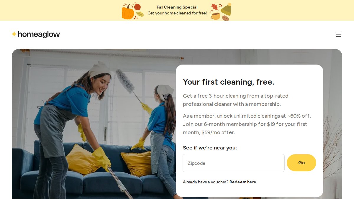 Screenshot of homeaglow.com interface