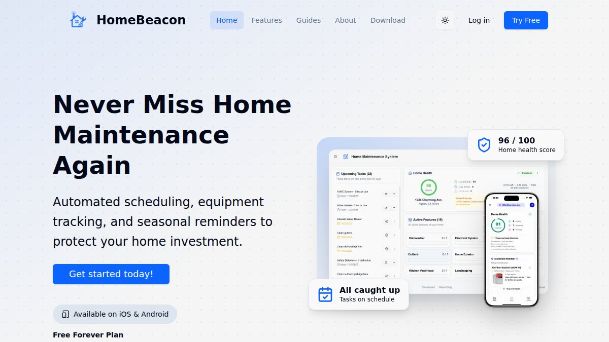 Screenshot of homebeacon.app interface