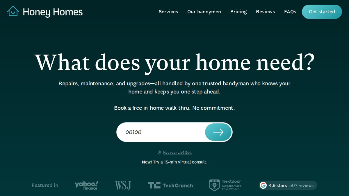Screenshot of honeyhomes.com interface