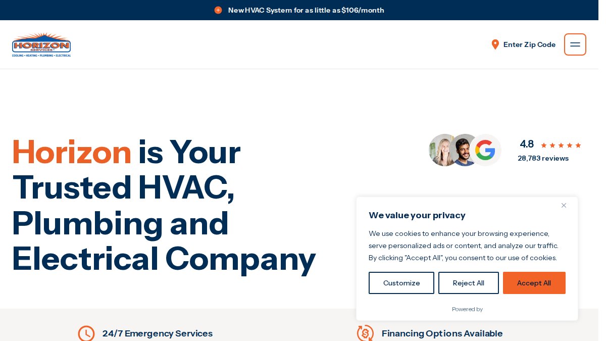 Screenshot of horizonservices.com interface