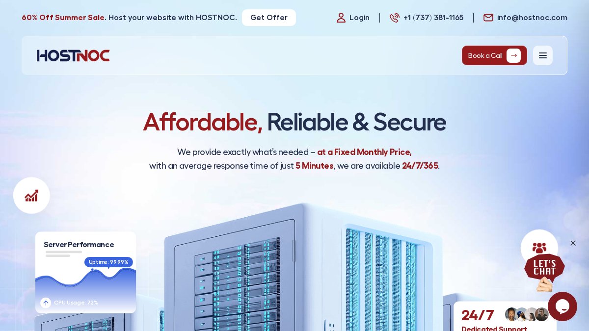 Screenshot of hostnoc.com interface