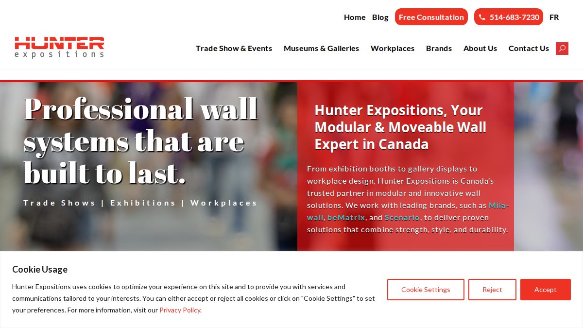Screenshot of hunterexpositions.com interface