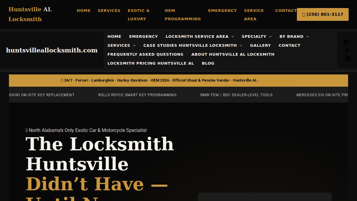 Screenshot of huntsvilleallocksmith.com interface