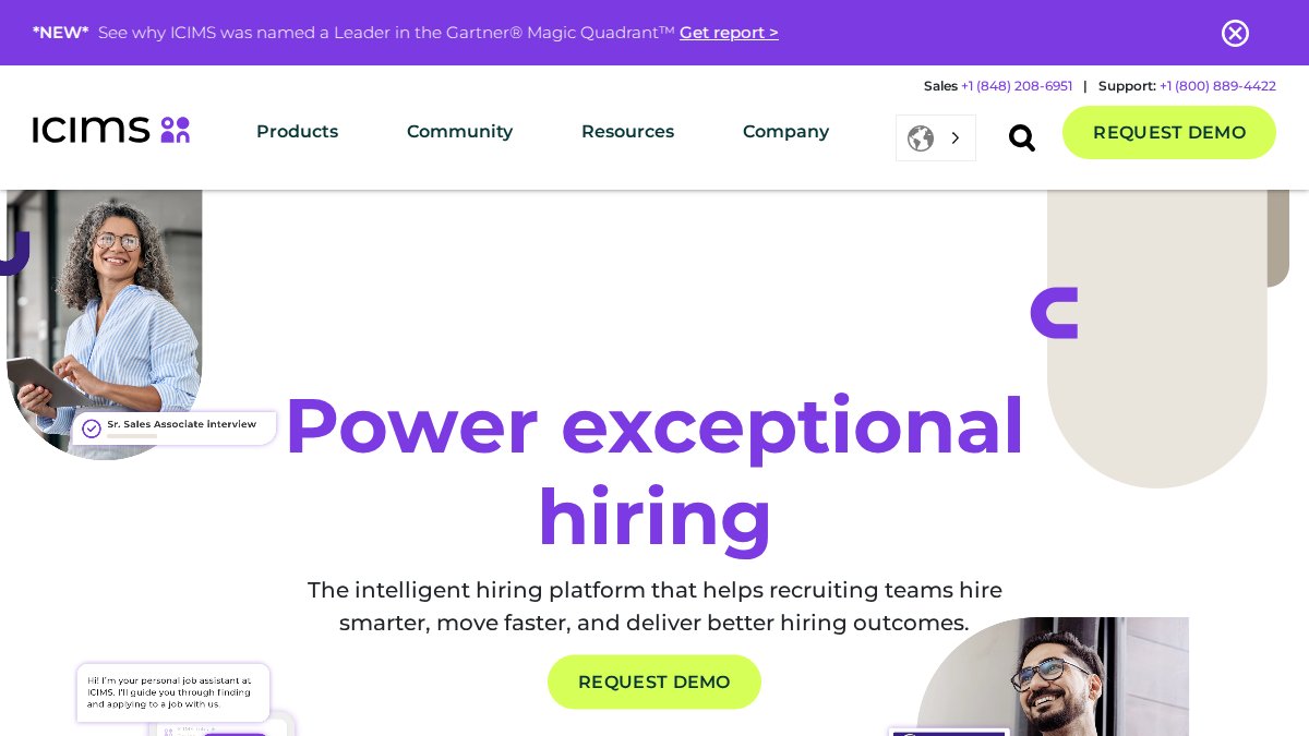 Screenshot of icims.com interface