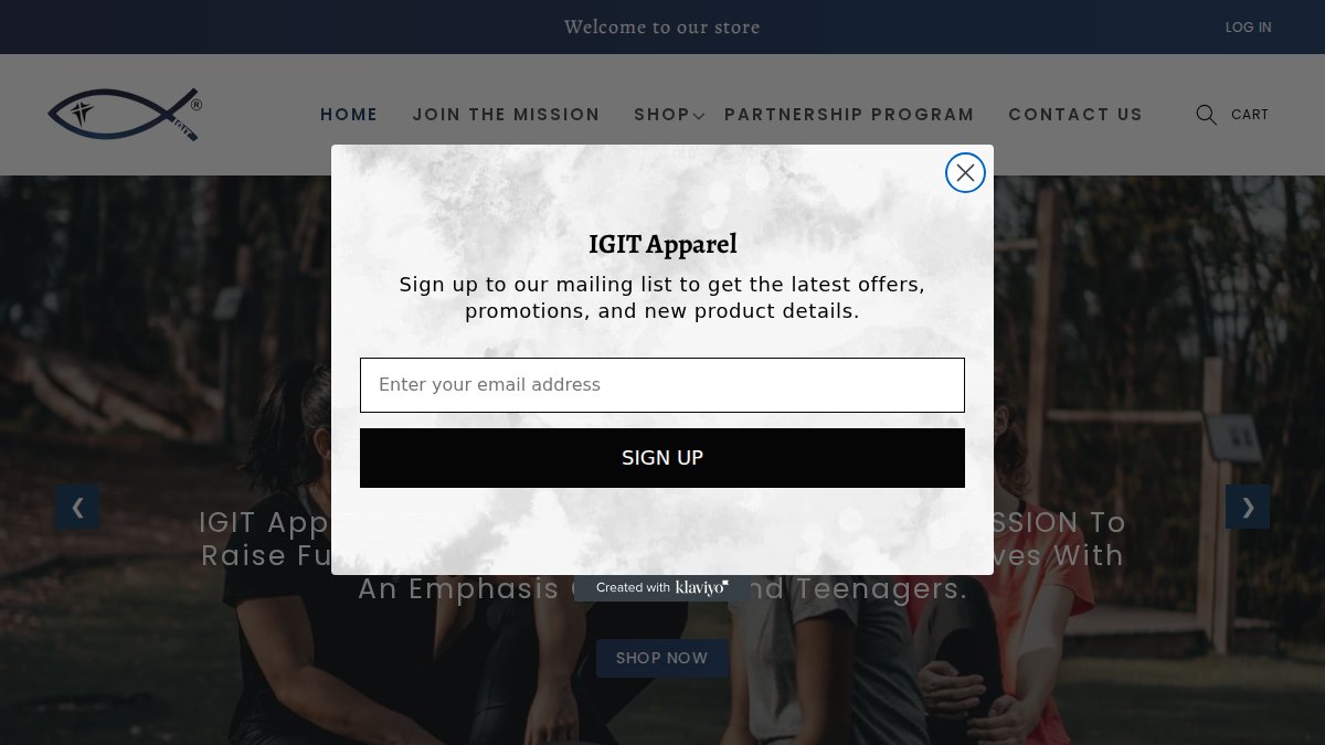 Screenshot of igitapparel.com interface