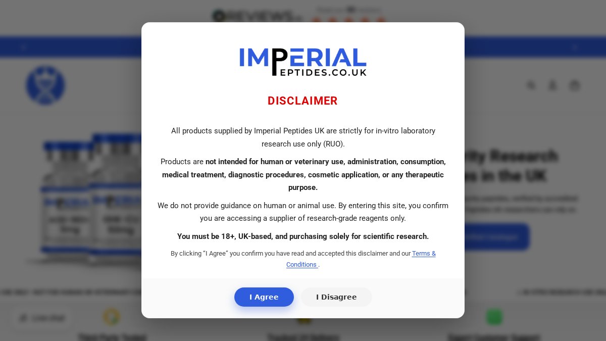 Screenshot of imperialpeptides.co.uk interface