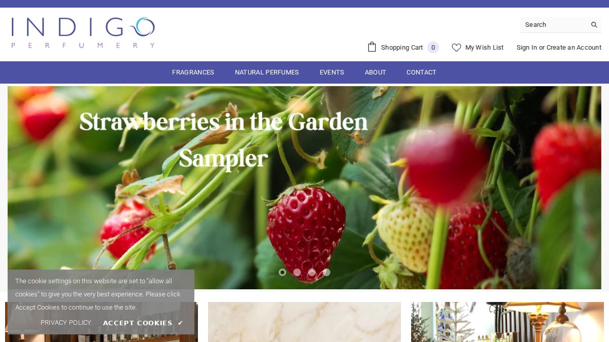 Screenshot of indigoperfumery.com interface