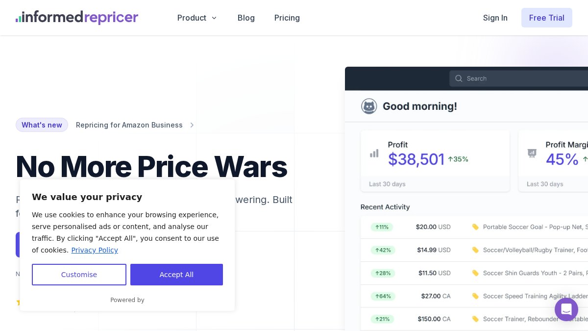 Screenshot of informedrepricer.com interface