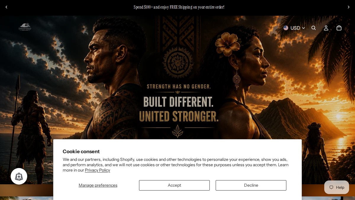 Screenshot of inkspiredcreations.com interface