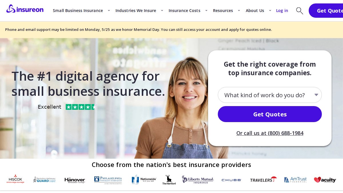 Screenshot of insureon.com interface