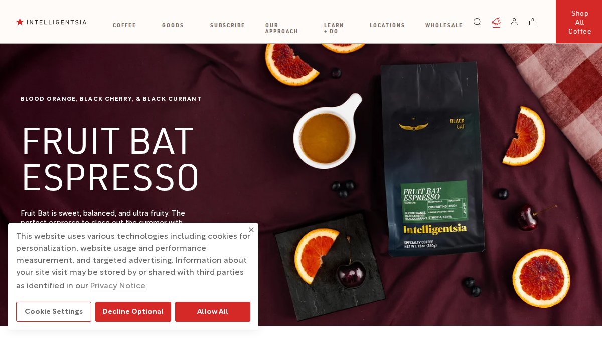 Screenshot of intelligentsiacoffee.com interface
