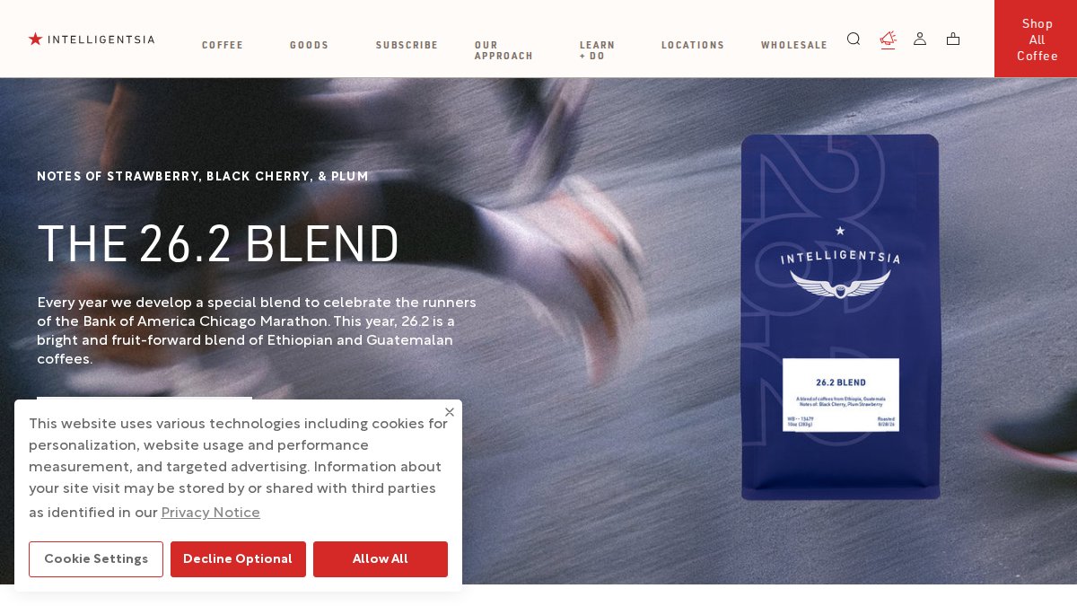 Screenshot of intelligentsiacoffee.com interface