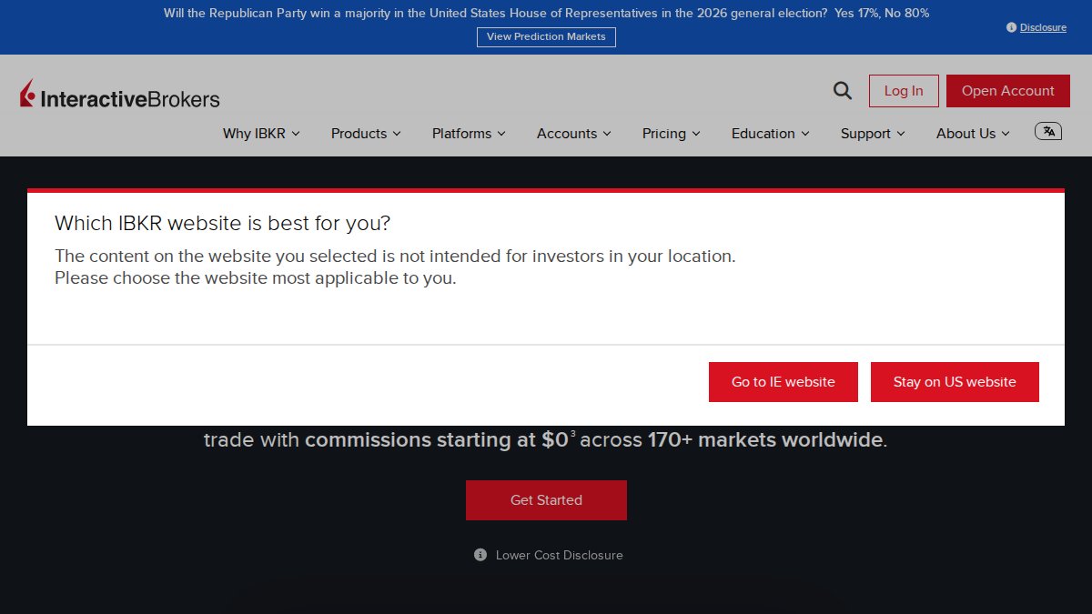 Screenshot of Home page on interactivebrokers.com