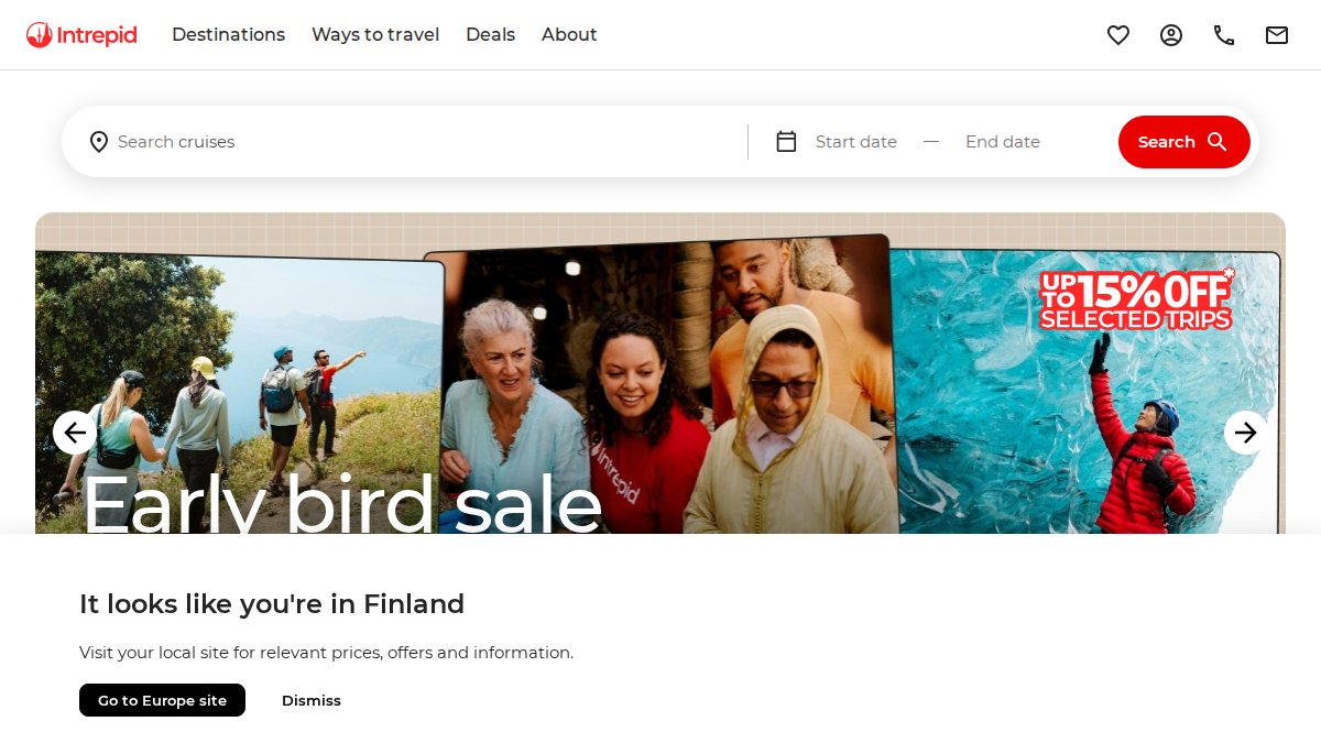Screenshot of intrepidtravel.com interface
