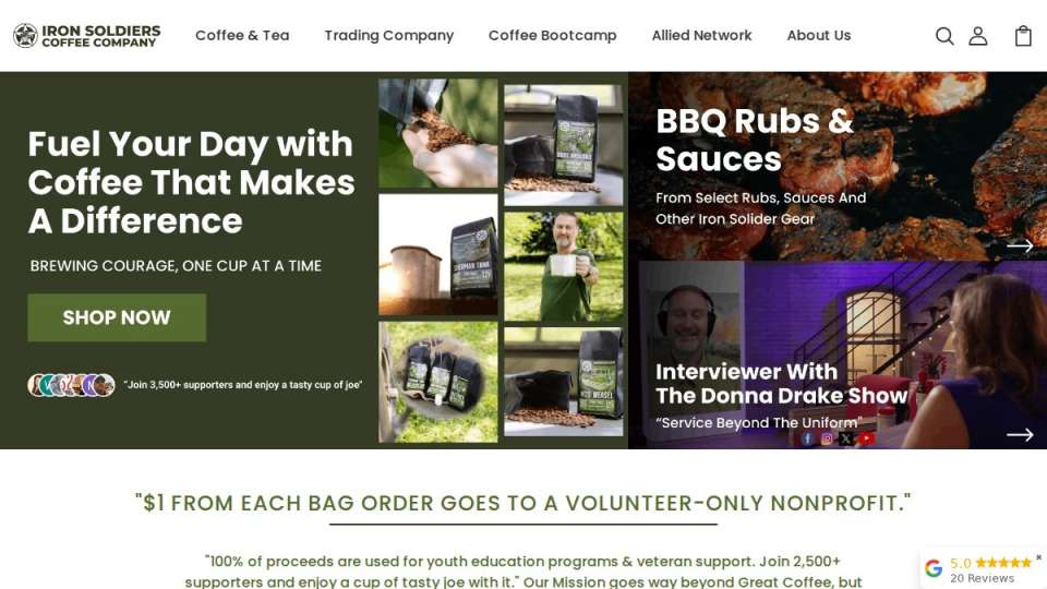 Screenshot of ironsoldierscoffeeco.com interface