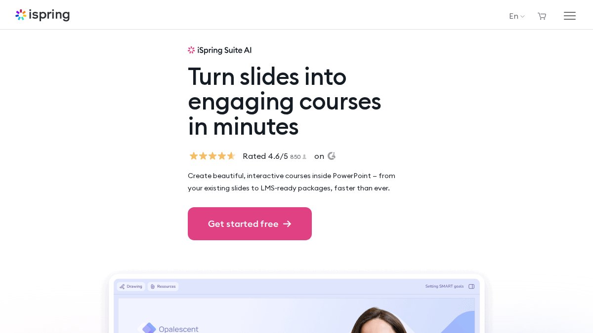 Screenshot of Ispring Suite page on ispringsolutions.com