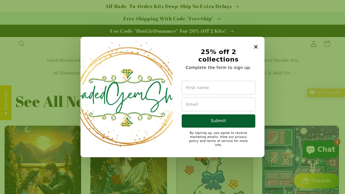 Screenshot of jadedgemshop.com interface