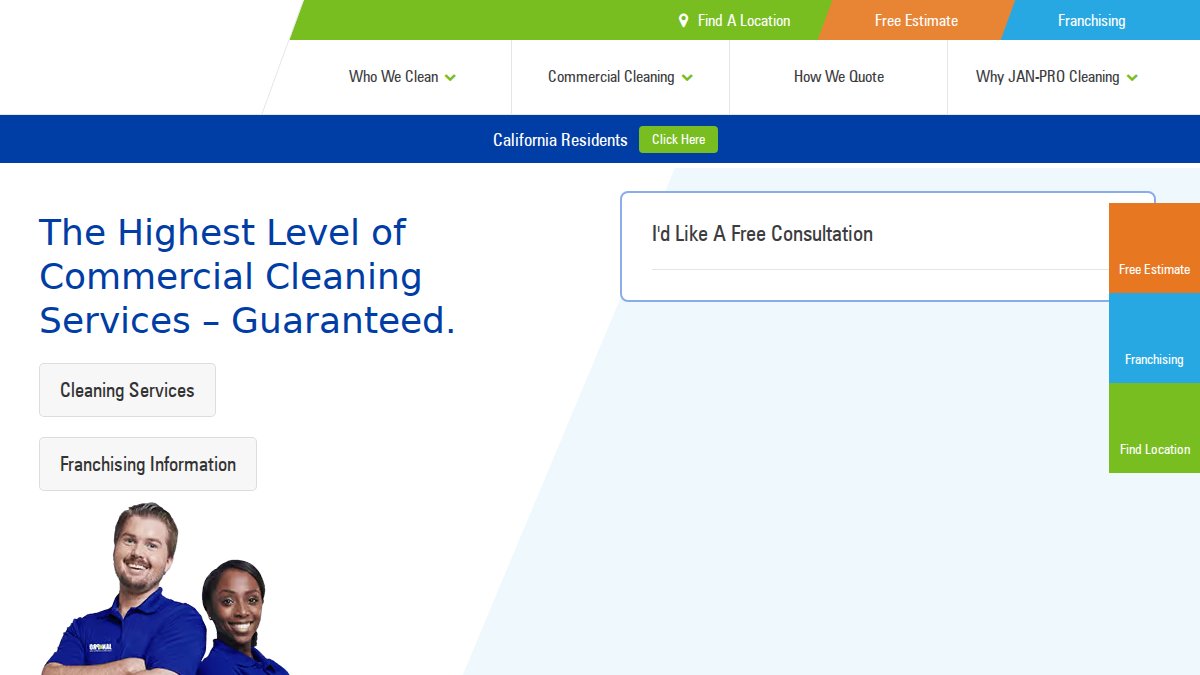 Screenshot of jan-pro.com interface