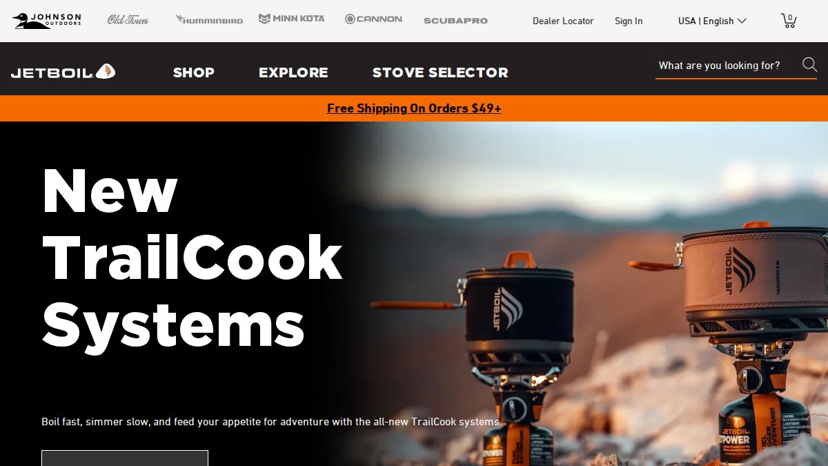 Screenshot of jetboil.com interface