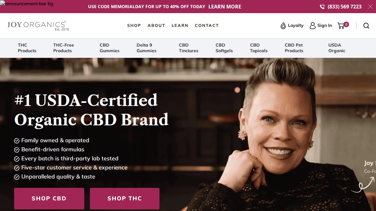 Screenshot of joyorganics.com interface