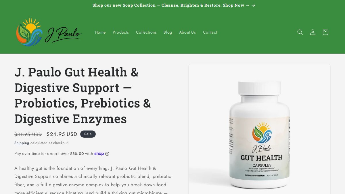 Screenshot of J Paulo Gut Health page on jpauloinc.com