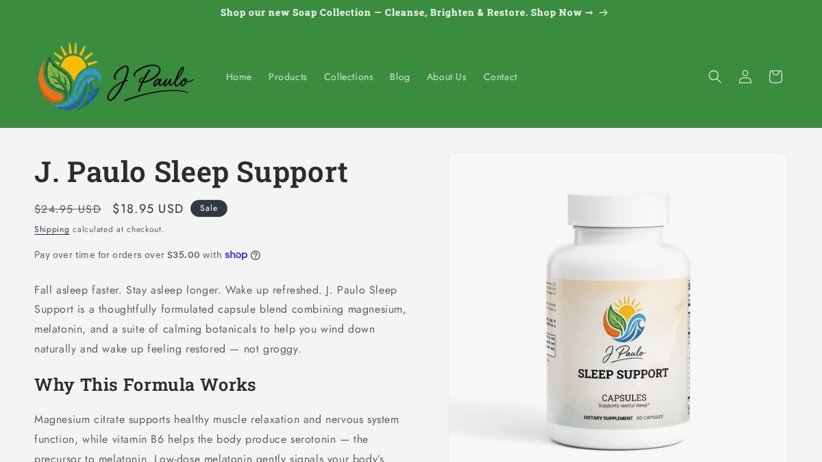 Screenshot of Jpaulo Sleep Support page on jpauloinc.com